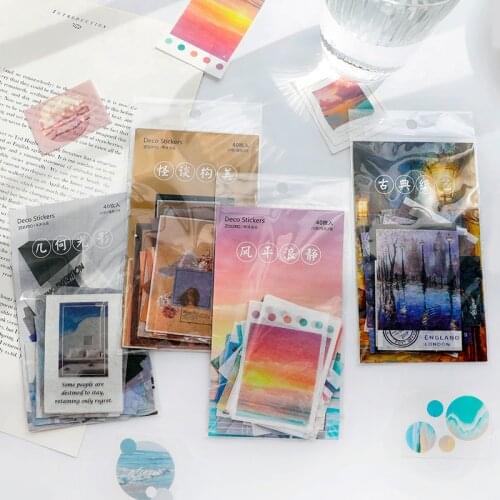 JIANWU 40 sheets Creative Sea Stars Scenery Art Stickers Cute Decoration DIY Journal Collage Washi Paper Sticker School Supplies