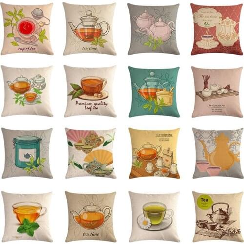 Tea pillow cover 45X45cm Cotton Linen Chinese Tea ceremony Cushion Cover Home Decor Office Throw Pillow Cover