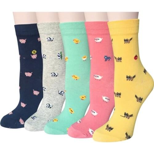 RMSWEETYIL Cute Fun Animal Socks For Women Kawaii Novelty Chicken Goat Raccoon Panda Pig Patterned Print Teenage Girl Crew Sock