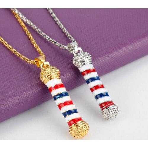New Shining Chain Barber Shop 3D Barber Pole Pendant Necklace Hip Hop Gothic Cosmetologist Hair Dresser Hairdresser Gift
