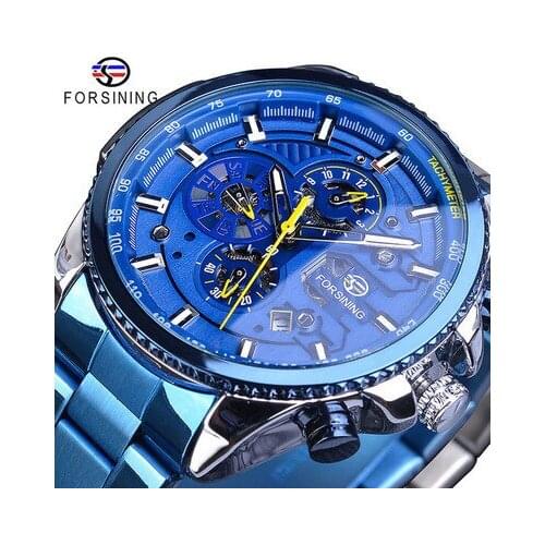 FORSINING New Arrival Multi-function Automatic Double Hollow Movement Folding Buckle Rubber Strap Luxury Men Watch