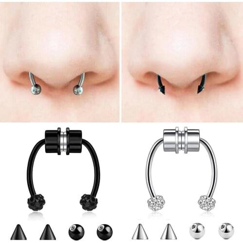 New Steel False Nose Ring With Diamonds Fake Nose Piercing Ring Hip Hoop Fake Piercing Body Jewelry Fashion Punk