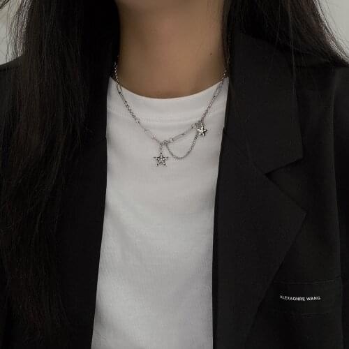 Korean New Star Necklace women ins small design pentastar titanium chain bone chain personality hip hop accessories