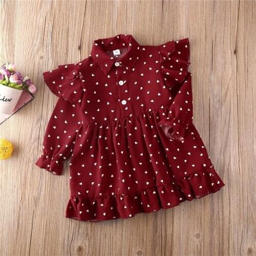 Heart Print Toddler Girls Dress Valentine Day Outfit Cute Baby Girls Clothes Long Sleeve Dress For Girls Kids Dresses For Party