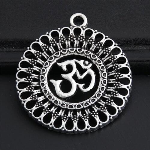4pcs Silver Color Big Hollow Round Flower Charms Yoga Pendant For DIY Jewelry Findings Accessories Wholesale 40mm A3021