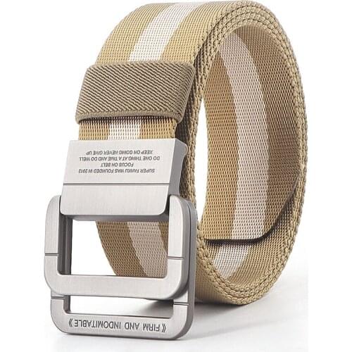 New Men&Women Canvas Belt Luxury Metal Double Ring Buckle Jeans Waist Belts Fashion Casual Stripes Waistband Male Tactical Strap