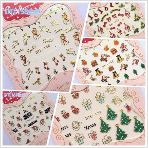 Christmas 3D Nail Stickers Decals Snowman Santa Clause Deer Nail Art New Year Slider Manicure Full Wraps Tool