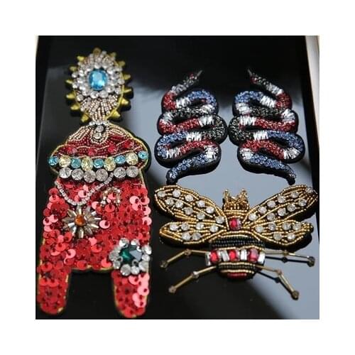 Handmade nail bead snake patch cloth paste robot decorated with DIY clothing accessories to encrypt cicadas 3D applique