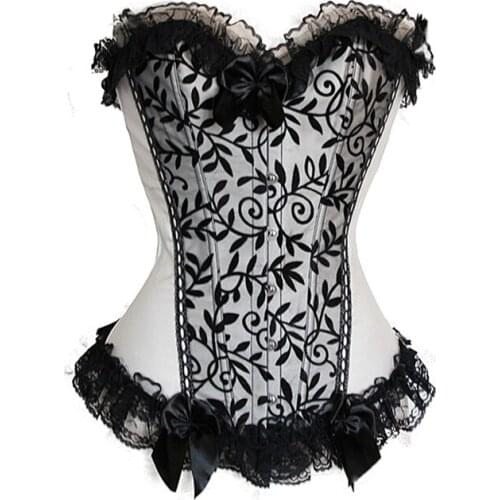 Sexy Lady Boned Bust Basque Gothic Burlesque Overbust Corset Bustier Fashion Lace Corset And Bustier Outwear Corset Top