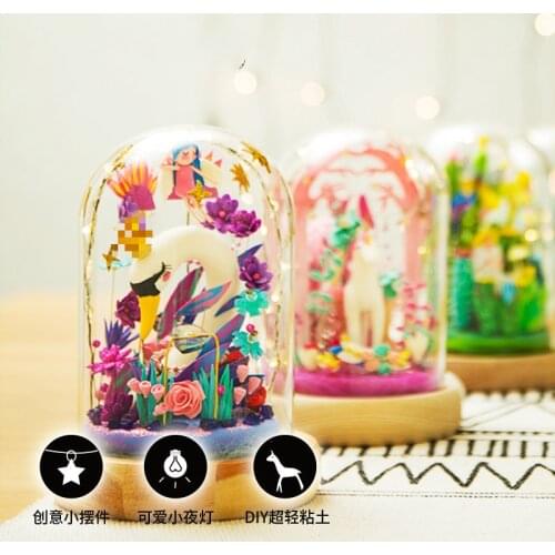 Diy Super Light Clay Non-toxic Glass Scene house Set fairy tale Handmade Creative Birthday Girls