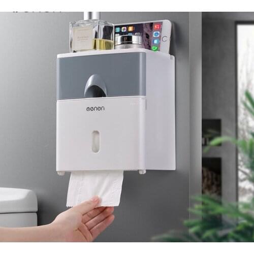Waterproof Wall Mount Toilet Paper Holder Storage Towel Bathroom Organizer Shelf Toilet Paper Holders Toilet tube Storage Box