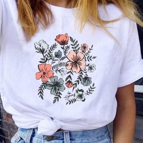 Women Graphic Summer Spring Floral Flower 90s Love Short Sleeve Cartoon Lady Clothes Tops Tees Print Female Tshirt T-Shirt