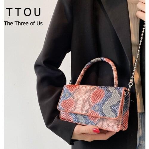 Snakeskin Pattern PU Leather Female Shoulder Bag 2021 New Fashion Small Crossbody Square Bag Luxury Design Womens Handbag