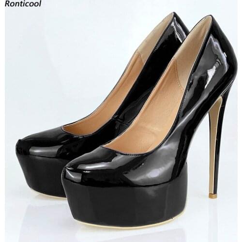Ronticool Hot Women Spring Platform Pumps Shiny Stiletto High Heels Round Toe Gorgeous 6 Colors Party Shoes US Plus Size 5-20