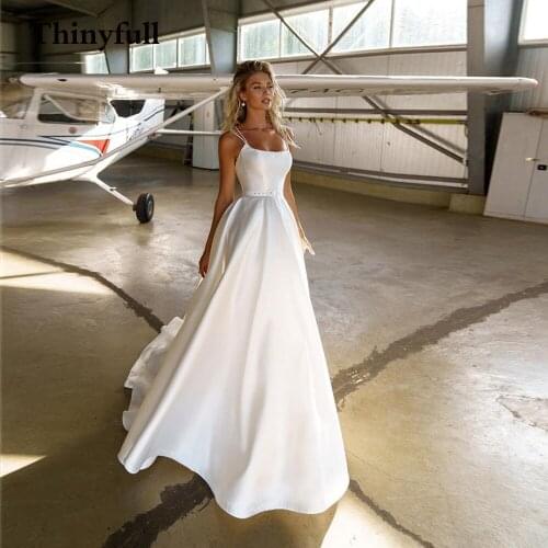 Thinyfull Spaghetti Straps Long Wedding Dresses 2021 A Line Sleeveless Birthday Beach Mariage Gowns Princess Vestidos Boda