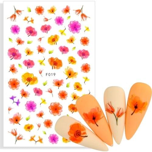 1 Sheet 3D Floral Nail Sticker Adhesive Plants Colorful Beautiful Flowers Nail Transfer Sticker Decals Nail Art Decoration