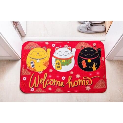 1 PC Anti-slip Pad Lucky Cat Cute Entrance Door Carpet Mat Festive Hall Bathroom Kitchen Absorbent Creative