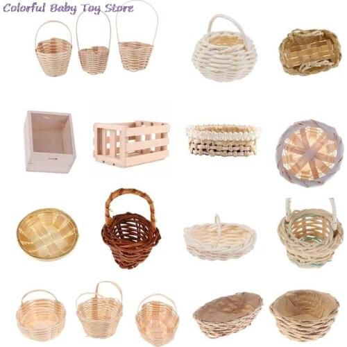 1pc MINI Bamboo Basket Simulation Food Basket Model Toys For Doll House Decoration 1/12 Dollhouse Miniature Accessories