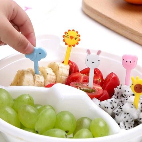 10Pcs Mini Cute Cartoon Animal Food Fruit Picks Forks Lunch Box Decor For Kids Fruit Fork Random Color
