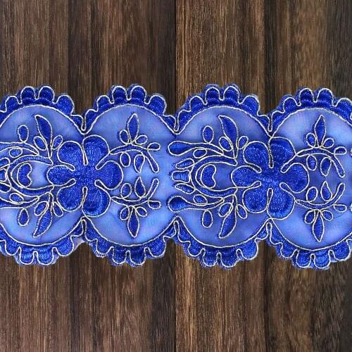 5y Deep Blue Gold Embroidery Flower Lace Applique African Cord Trimming Lace Trim Embellishment Sewing for DressBag Patch T2776