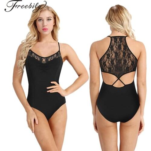 Lace Basic Ballet Leotard for Women Spaghetti Straps Criss Cross Built In Shelf Bra Leotards Adult Ballet Bodysuit Dancewear