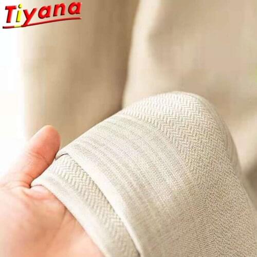 Beige/Blue Solid Curtains for Living Room Japanese Hemp Blackout Window Drapes for Bedroom #VT