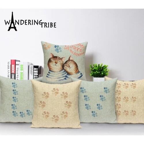 Animal Cat Printing Cushion Cover Home Bedroom Pillow Case Sofa Car Seat Decorative Polyester Linen Printing Cushion Cover