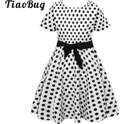 Girls Classic Polka Dot Dress for Wedding Party Flower Girl Dresses Childrens Short Sleeves 50s Theme Party Dress For Girls