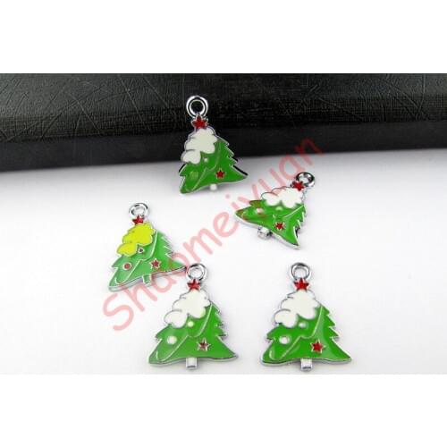 ECM22 Mix Color 20Pcs Alloy Metal Enamel Christmas Christmas tree Charms Pendants 25x18.5mm