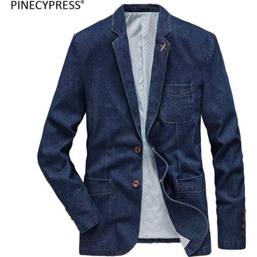 Cotton Men Denim Suit Jacket Single Breasted Pockets Blue Casual Street Spring Autumn Male Outwear Slim Man Cowboy Blazer