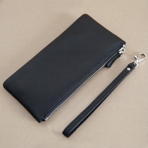 Genuine Soft Sheep Leather Super Thin Men Long Zipper Wallet Vintage Male Wallet Leather Slim Womens Purse Clutch Bag Phone Bag