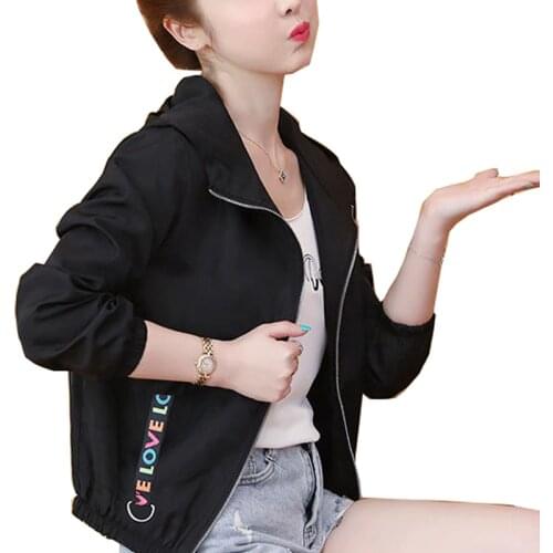 Women Short Jackets 2020 Autumn Fashion New Embroidery Printed Coat Loose Pocket Zipper Outerwear Casual Baseball Hooded Jacket