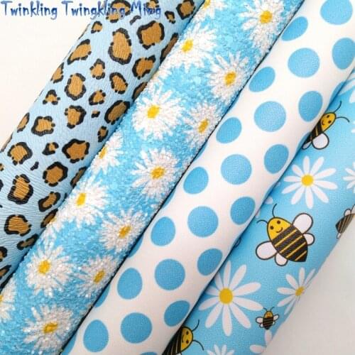 Twinkling Twinkling Ming Daisy Flower Chunky Glitter Leather Leopard Dots Bees Synthetic Vinyl Faux Leather Fabric 21X29CM KM529