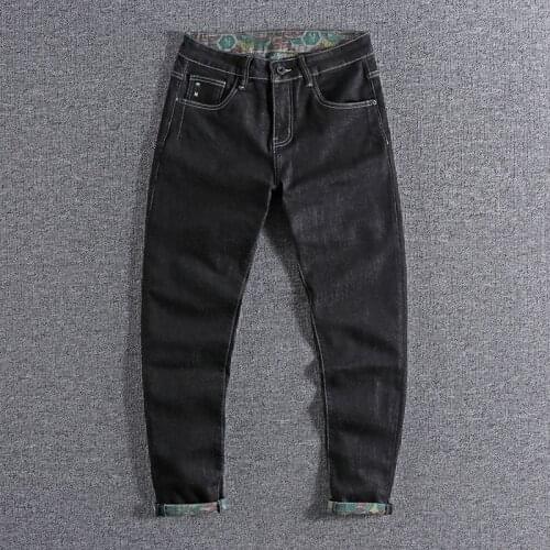 2021new Interior pattern printing Slim Fit Jeans Mens trend casual European and American Black Leg Pants cool trouser 0823