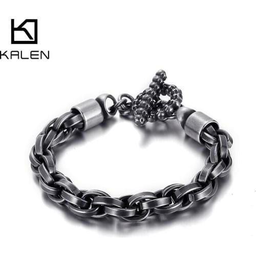 Kalen Trend 9mm Width 4 Color Twisted Chain Combination Link Mens 316L Stainless Steel Bracelet Jewelry