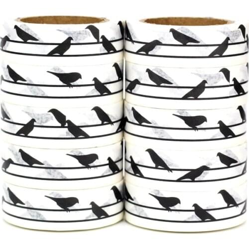NEW 10pcs/Lot Decorative Cute Black Birds on Line Washi Tapes Japanese Paper Scrapbooking Adhesive Masking Tape Stationery