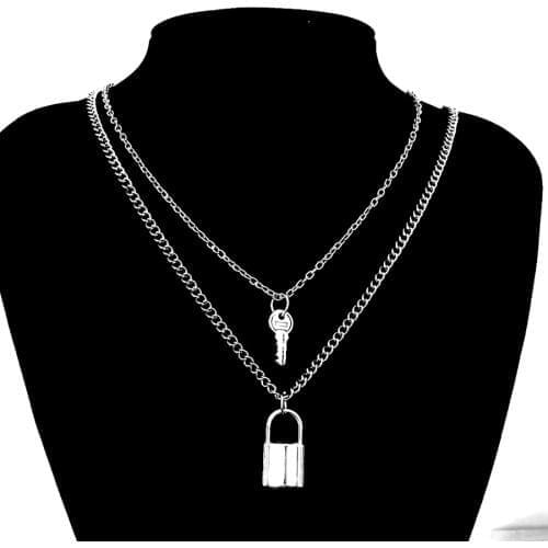 Punk Lock Chain Necklace for Women and Men Padlock Pendant Necklace with Lock neck Statement Gothic Fashion Gift Jewelry