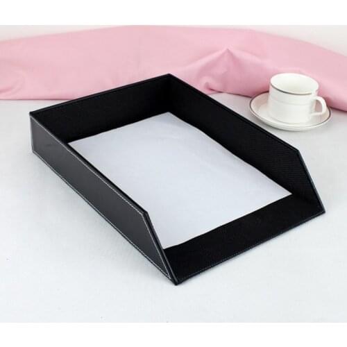 A4 PU leather wood office desk file document tray box magazine paper box container storage organizer documents tray holder black