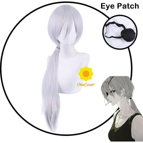 Chainsaw Man Quanxi Cosplay Silver Long Wig Anime Eyes Patch Heat-resistant Fiber Hair + Wig Cap Halloween Party Role Play