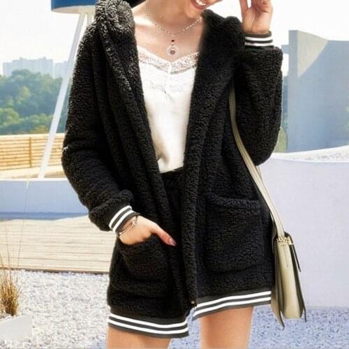 Hooded Thick Plush Coat For Women Pockets Solid Loose Casual Womens Jacket 2021 Autumn Winter New Ladies Warm Coats S-5XL