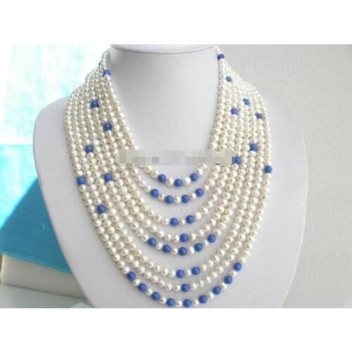 Stunning! 8rows white pearls Lapis Lazuli necklace
