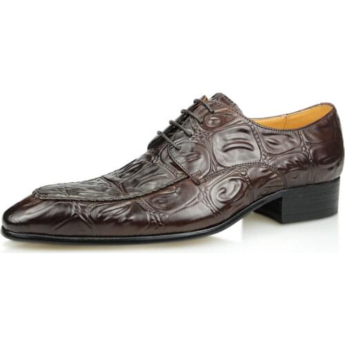 Luxury Men Leather Shoes Derby Crocodile Skin Prints Mens Office Dress Classic Style Coffee Black Pointed Toe Customized Service
