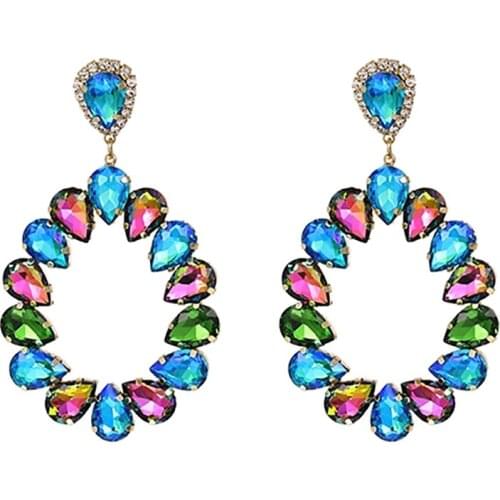 ZHINI Luxury Punk Rhinestone Crystal Water Drop Earrings for Women Geometric Ellipse Hollow Big Earring Statement Jewelry 2021