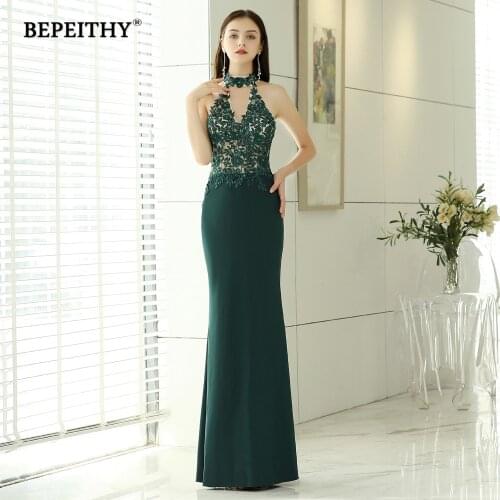 Sexy Cross Back Mermaid Long Prom Dress Party Gown 2020 Vestido De Festa Halter Green Evening Dresses Fashion