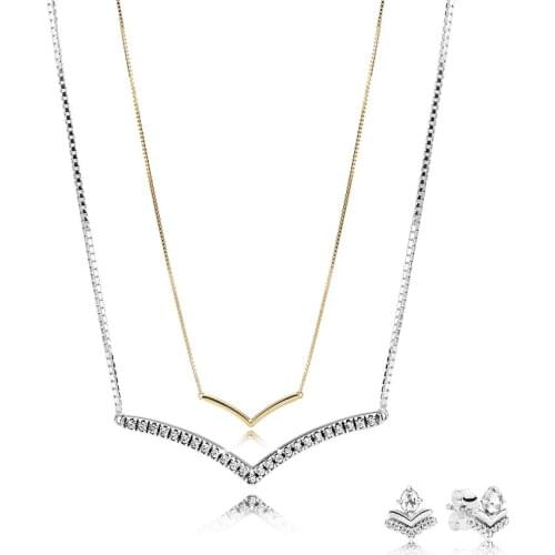 CHAMSS 2020 Fashion New Shining Wishing Necklace and Classic Blessing Stud Earrings Set Original 925 Sterling Silver Jewelry