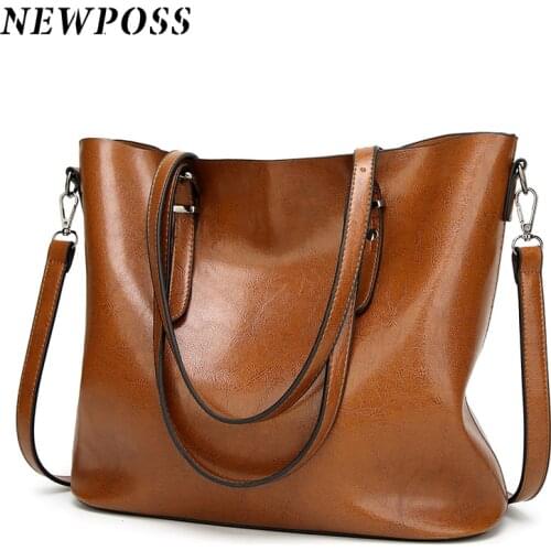 NEWPOSS Women bag Oil wax Womens Leather Handbags Luxury Lady Hand Bags With Purse Pocket Women messenger bag Big Tote Sac Bols