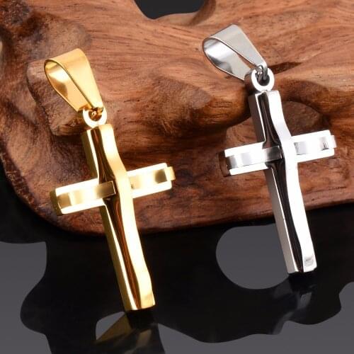 Unisex Wholesale Stainless Steel Catholicism Quality Religious Jewelry Double Cross Necklace Pendant Jewelry Dropship