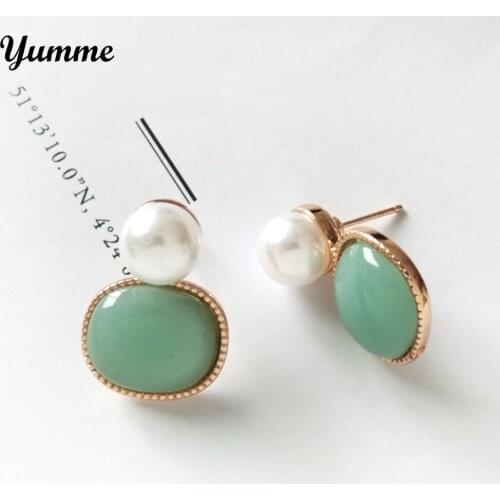 Women Vintage Earrings Simple Style Pearl Light Blue Court Style Earrings Ladies Fashion Boho Jewelry Gift Party Oorbellen #BL3