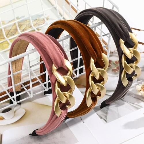 AWAYTR Chain Velvet Hairbands Solid Color Fashion Hair Hoop Bezel Headbands Elegant Hair Accessories for Women Headpieces