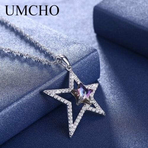 UMCHO Star 925 Sterling Silver Crystal Pendant Necklace Romantic Wedding Gifts For Women Party Charm Elegant Fine Jewelry